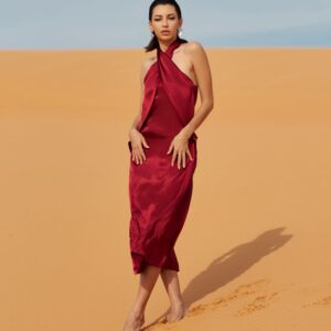 FRANKIE Silk Cross Over Neck Dress