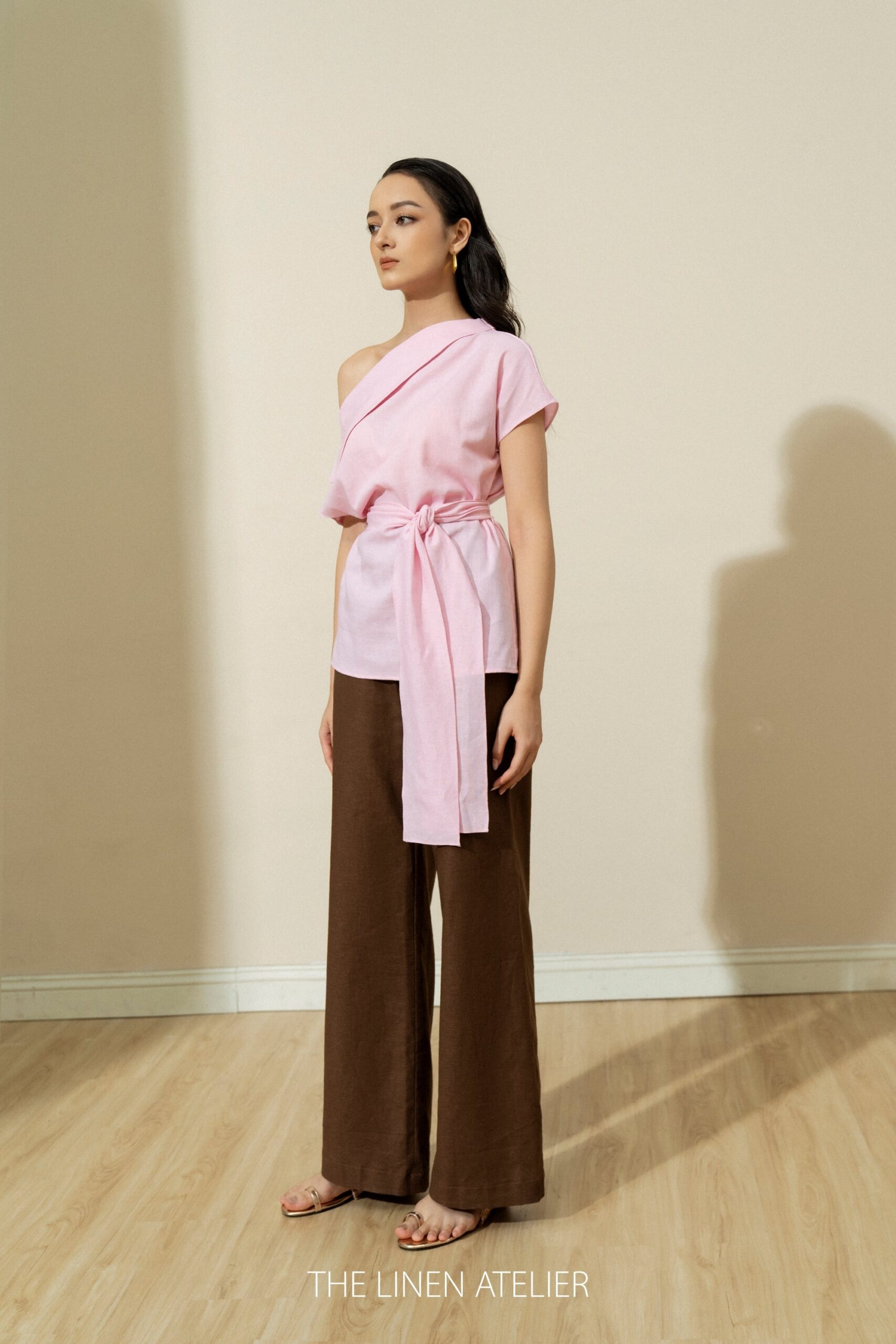 MIA Tied Waist Linen Blouse Top