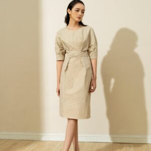 ELLA Tied Waist Khaki Dress