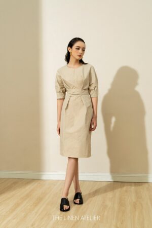 ELLA Tied Waist Khaki Dress