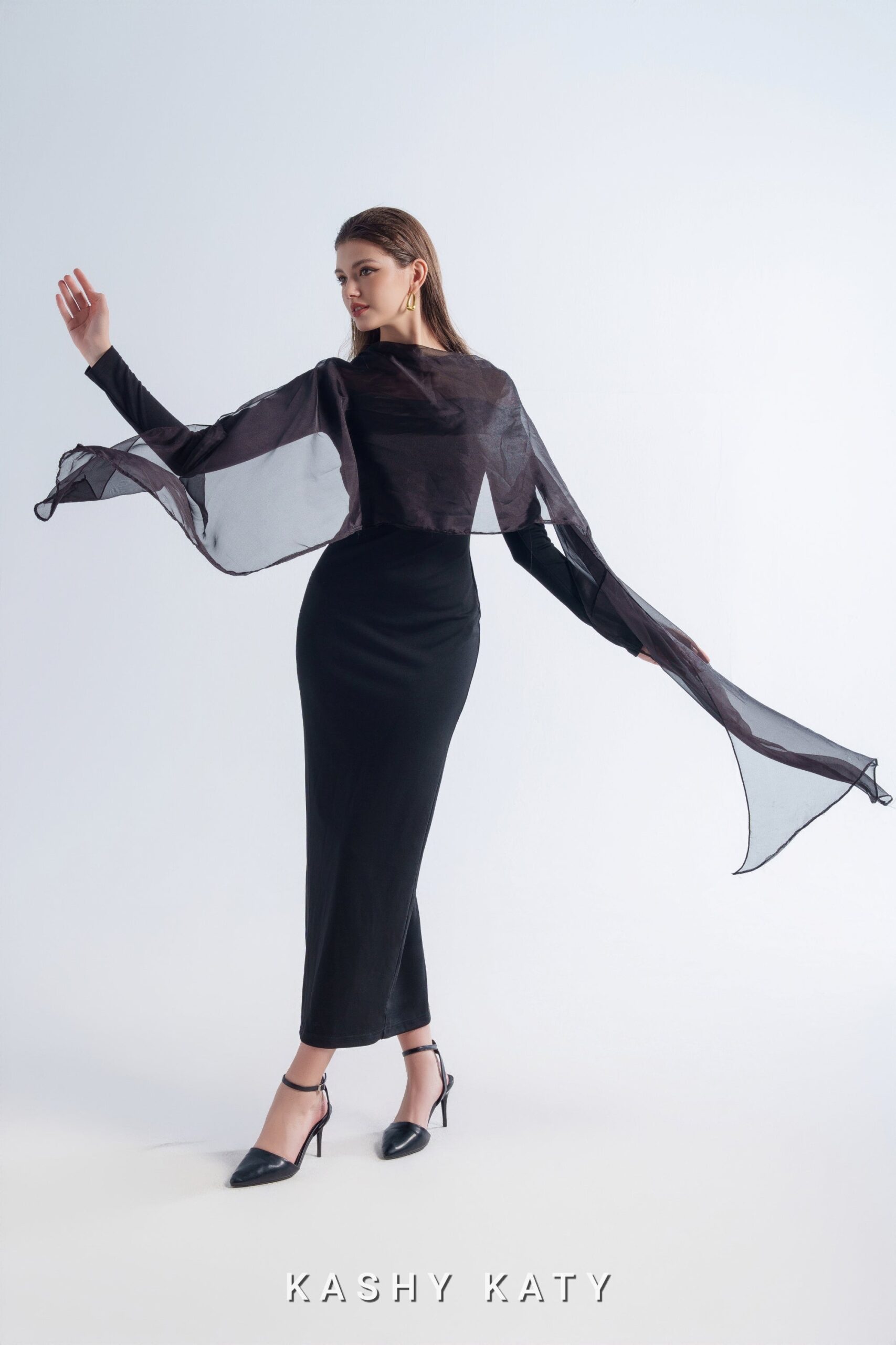 Daniela Cape-Effect Chiffon Midi Dress - Image 7