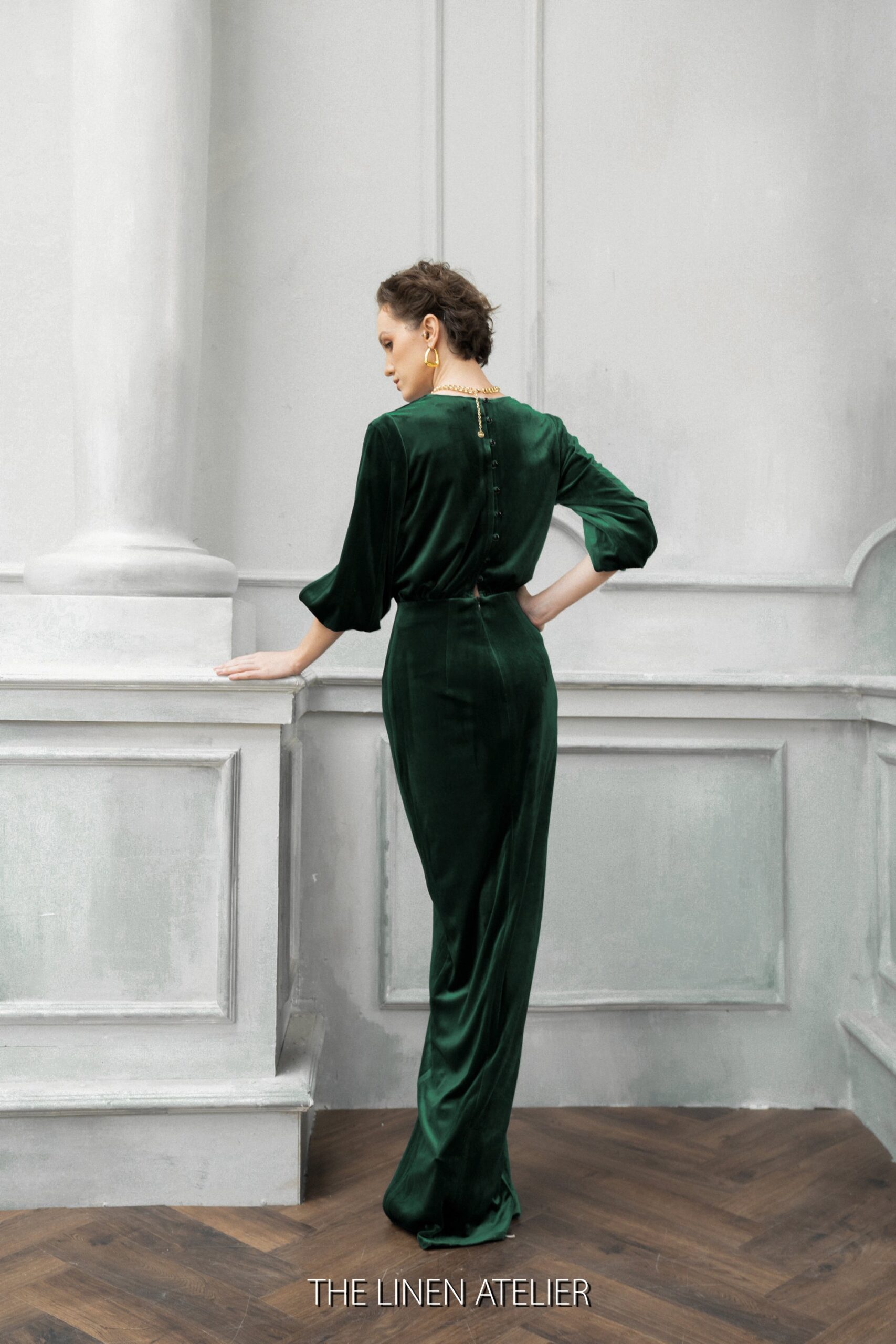 CARA Emerald Green Velvet Wedding Dress - Image 2