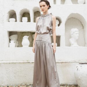 SINTAWATY Silk Top And Skirt Matching Set