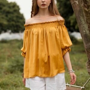 TELSA Off The Shoulder Smoked Silk Blouse