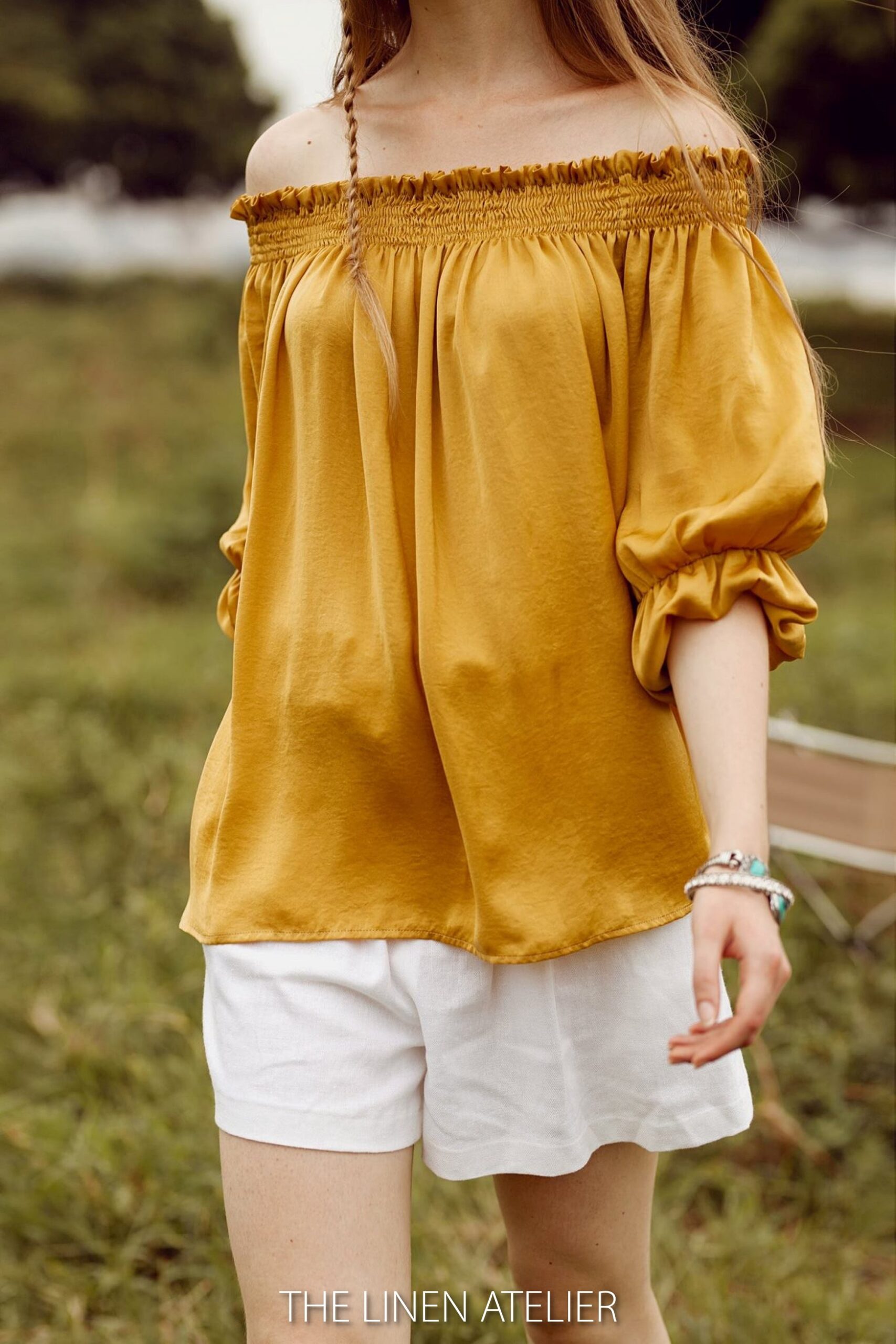 TELSA Off The Shoulder Smoked Silk Blouse - Image 3