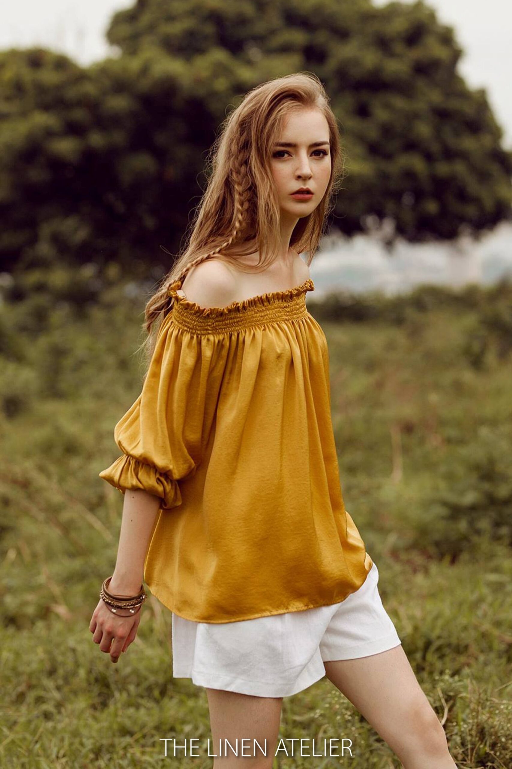 TELSA Off The Shoulder Smoked Silk Blouse - Image 4