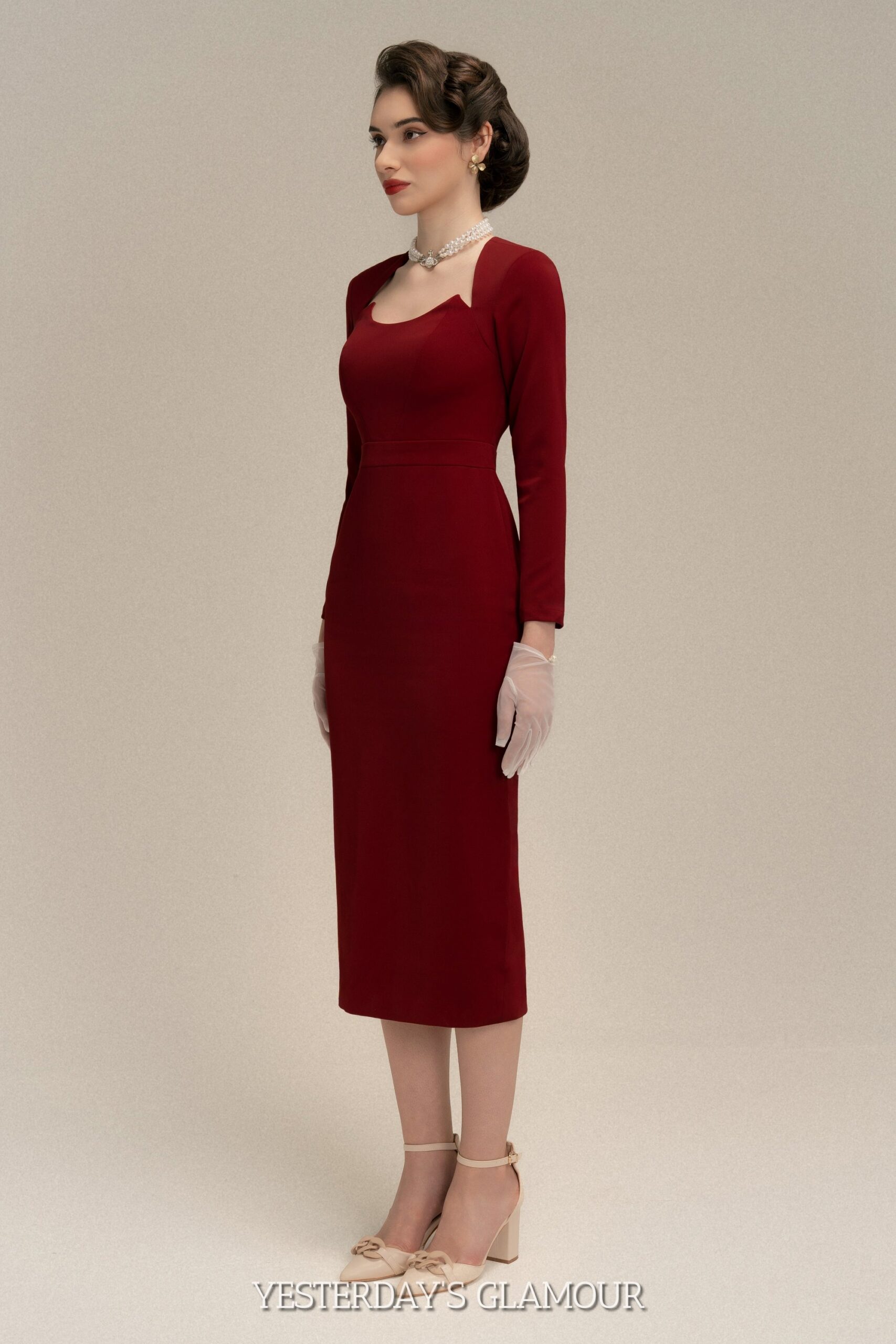 Alexandra Long Sleeve Midi Work Dress with Cut-Out Neckline - Image 3