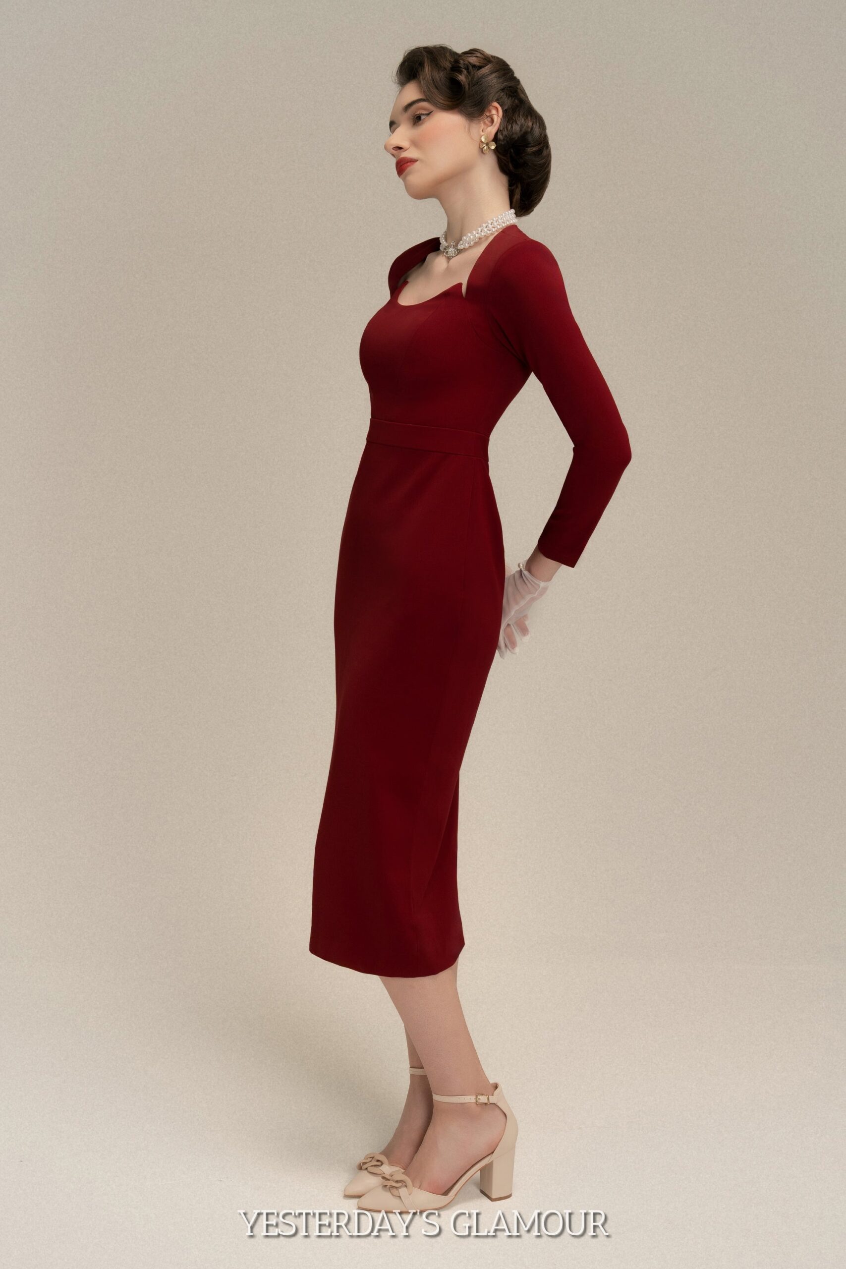 Alexandra Long Sleeve Midi Work Dress with Cut-Out Neckline - Image 5
