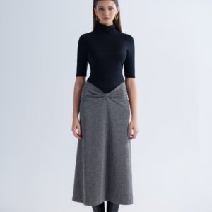 Elena High-Neck Gathered Dress with Flattering Pleat Detail