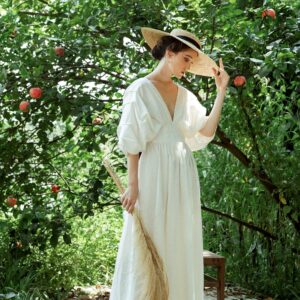 KATHARINA Linen Boho Wedding Midi Dress